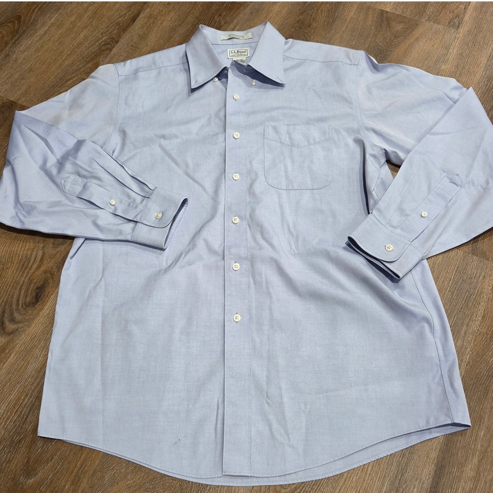 LL Bean Mens 15.5 33 Wrinkle Free Traditional Fit Blue Cotton Dress Shirt 251423